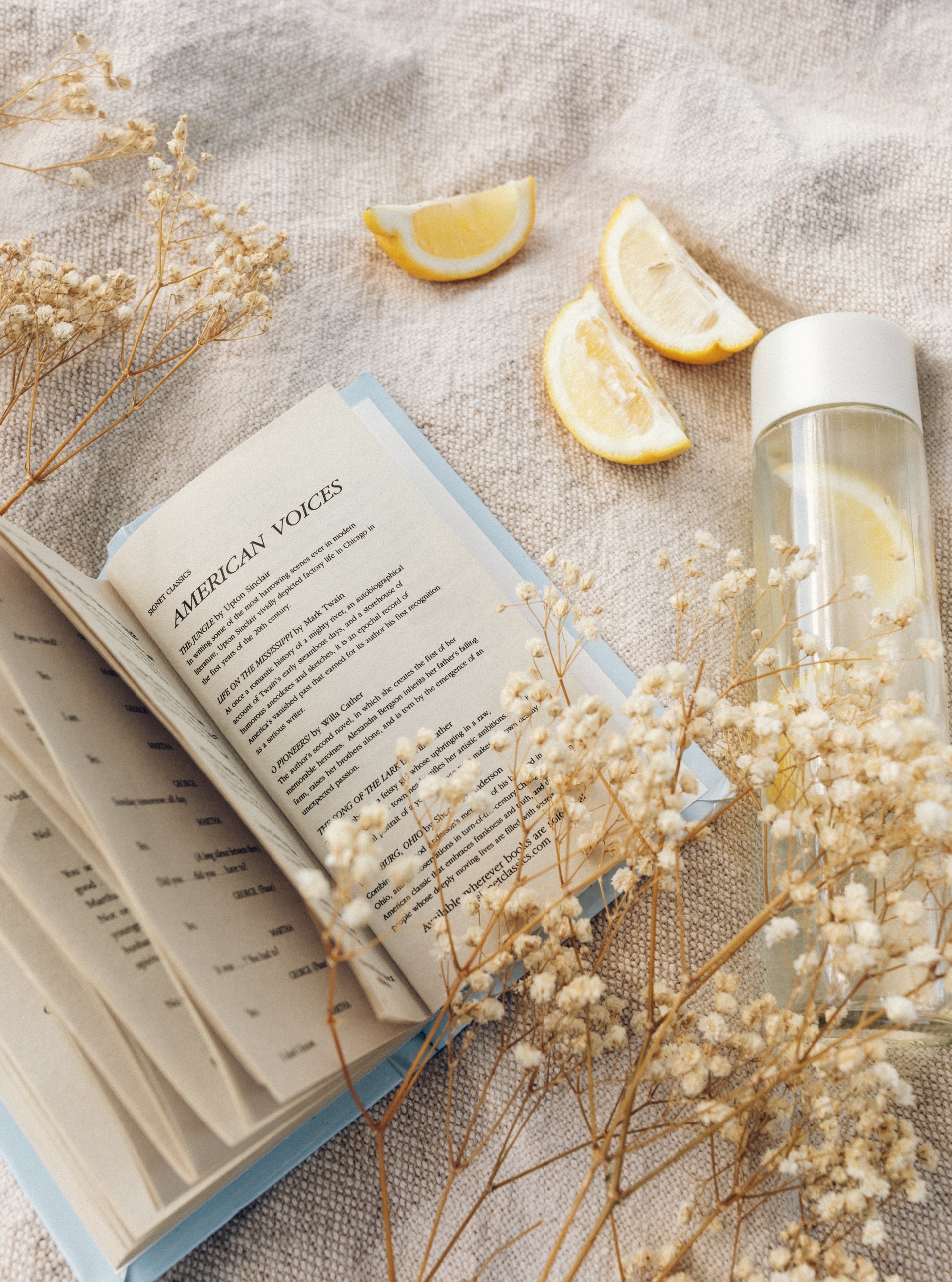 A book and a water bottle
